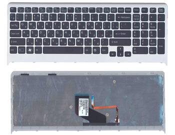 Клавіатура для ноутбука Sony Vaio (VPC-F219fc, VPC-F22 VPC-F23) з підсвіткою (Light), Black, (Gray Frame) RU