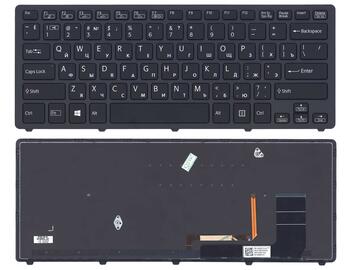 Клавиатура для ноутбука Sony (SVF14N FLIP) с подсветкой (Light), Black, (Black Frame) RU