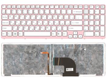 Клавиатура для ноутбука Sony Vaio (SVE17) White, с подсветкой (Light), (Pink Frame) RU