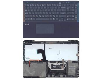 Клавиатура для ноутбука Sony Vaio (SVS15) с подсветкой (Light), Black, с топ панелью (Black), RU